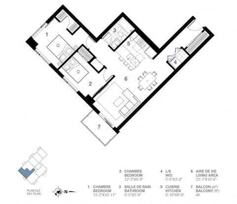Floor plan for 2 beds, 1 bath, 1020 sqft